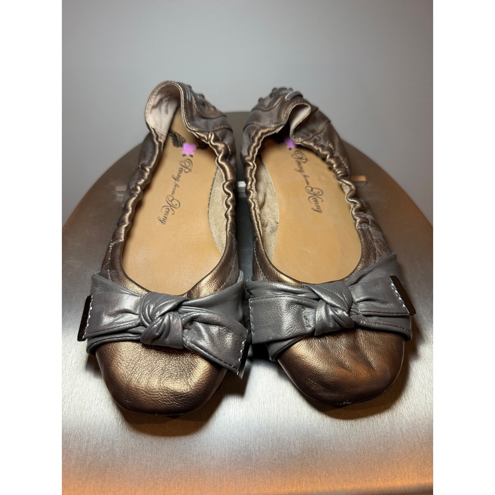 Penny‎ Loves Kenny Womens Metallic Bronze Leather Ballet Flats Grey Bow Size 6.5